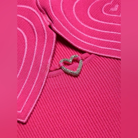 NWT Mach & Mach Heart Accented Rib Knit Sheath Mini Dress Fuchsia Pink Sz L - Picture 15 of 15